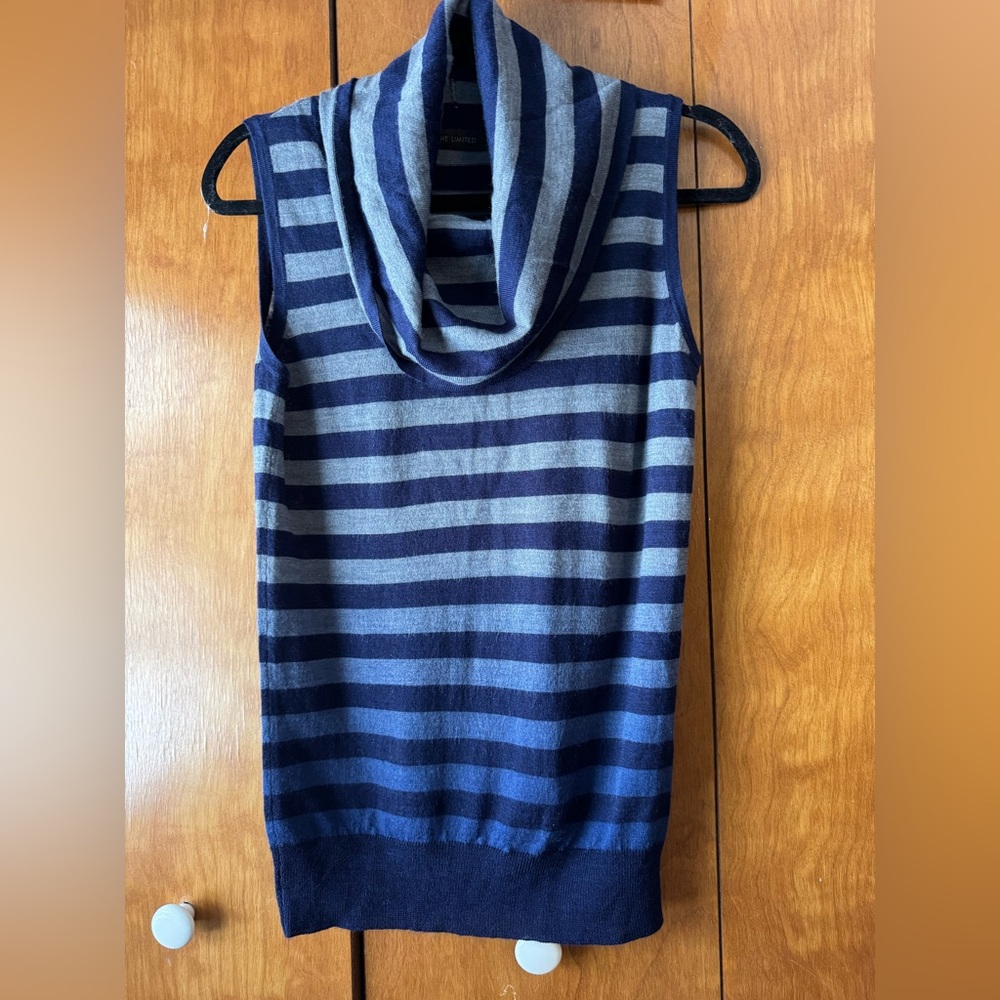 VGC, The Limited Navy & Gray Cowl Neck Sleeveless Striped Sweater, Medium